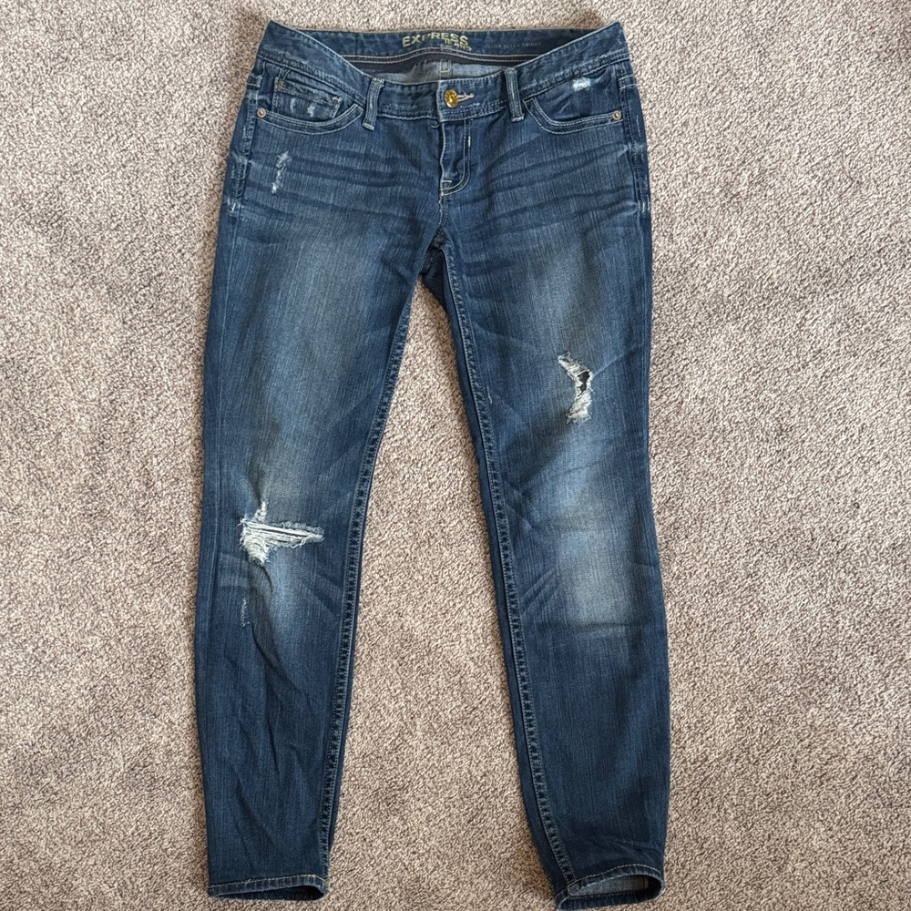 Express Women's Dark Blue Skinny Jeans-8